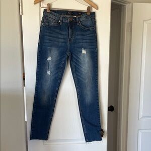Classic Blue Distressed Women's Cropped Jeans